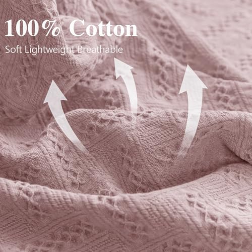 Simple&Opulence 100% Cotton Throw Blanket for Bed, Couch, Boho Luxury Geometric Knit Woven Blanket with Tassels Soft Lightweight Cozy Breathable, Vintage Farmhouse Decoration for All-Season(Pink) - color: Pink