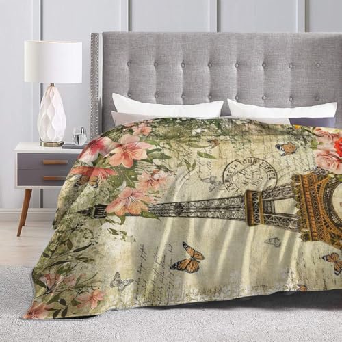 Vintage Paris Throw Blanket, Floral Eiffel Tower French Cityscape European Culture Element Warm Cozy Flannel Soft Blanket for Couch Chair Sofa Bed Bedroom Living Room Car for All Season 30"x 40" - color: Country07, size: 30X40 inch