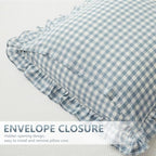 KKJIAF Ruffle Gingham Pillow Covers 20 x 20 Inches, Cotton Gingham Pillow Cases Set of 2, Linen Feel Ruffled Plaid Pillow Shams with Envelope Closure for Sofa Bed (Dusty Blue Plaid) - color: Dusty Blue Plaid, size: 20" x 20" (Pack of 2)