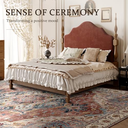 Deerly Large Washable Area Rug 8x10 for Living Room Bedroom Boho Vintage Rug for Dining Room Non-Slip Soft Low-Pile Thin, Brickred/Multi - color: Brickred & Multi, size: 8' x 10' (Rectangular)