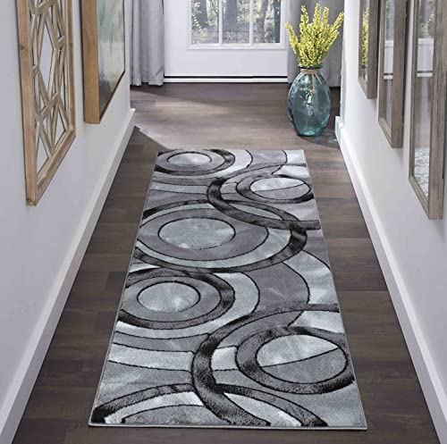 GLORY RUGS Area Rug Modern 2x7 Grey Black Circles Geometry Soft Hand Carved Contemporary Floor Carpet Fluffy Texture for Indoor Living Dining Room and Bedroom Area - color: Grey Black, size: 2' x 7' (Rectangular)