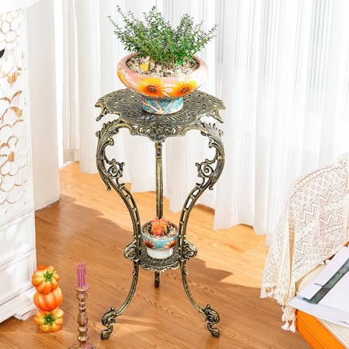 Sungmor Vintage Cast Iron Plant Stand - Ornate Gold Pedestal Table for Indoor Outdoor Garden, 27.5" Antique Metal Flower Pot Holder, Victorian Style Plant Display Stand - Patio, Porch, Balcony Décor - color: Gold