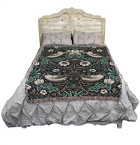 Pure Country Weavers William Morris Strawberry Thief Slate Blanket - Arts & Crafts - Gift Tapestry Throw Woven from Cotton - Made in the USA (72x54) - color: Slate, size: Large