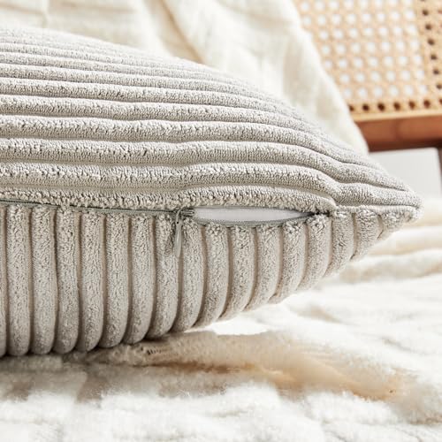 Fancy Homi 2 Packs Neutral Grey Samll Decorative Throw Pillow Covers 12x12 Inch with for Couch Bed Sofa, Rustic Farmhouse Boho Home Decor, Soft Corss Patchwork Corduroy Square Cushion Case 30x30 cm - color: Neutral Grey, size: 12" x 12" (Pack of 2)