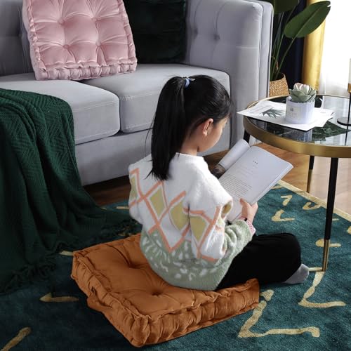 vctops Fall Square Solid Color Velvet Seat Cushion with Handle Tufted Thicken Chair Pad Tatami Floor Pillow Cushion 16.5"x16.5"x4" Dark Orange - color: Dark Orange