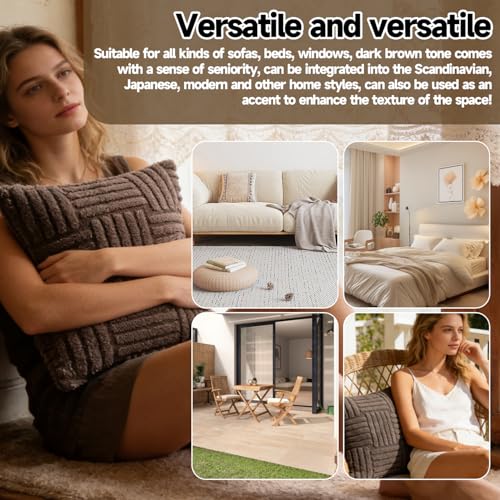 Plush Knitted Throw Pillow Covers, Decorative Cushion Cases for Sofa and Bed, Cozy Texture for Home - color: Khaki Woven Plush Pillowcase