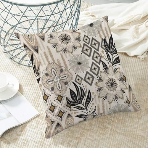 Boho Black Flower Pillow Covers 18x18 Set of 2, Khaki Floral Outdoor Decorative Botanical Flowers Tropical Leaves Throw Pillows Retro White Flower Couch Cushion Case for Chair Sofa Bedroom - color: Vc10, size: 18" x 18" (Pack of 2)