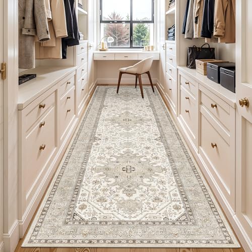 3x12 Runner Rug Hallway - Non Slip Washable Runners Soft Low Pile Long Rugs Oriental Neutral Hall Carpets Ultra Thin Indoor Farmhouse Floor Mat Stain Resistant Waterproof Throw Rug - 3x12 Ivory - color: Ivory, size: 3' x 12' (Rectangular)