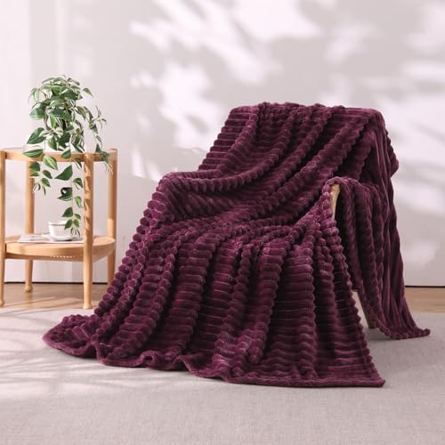 Amaranth Purple Throw Blanket for Couch Sofa 50 * 60 inches Striped Fleece Blankets Room Home Decor Lightweight Plush Soft Cozy Gifts for Women Mom Girls - color: Amaranth Purple, size: Throw(50"x60")
