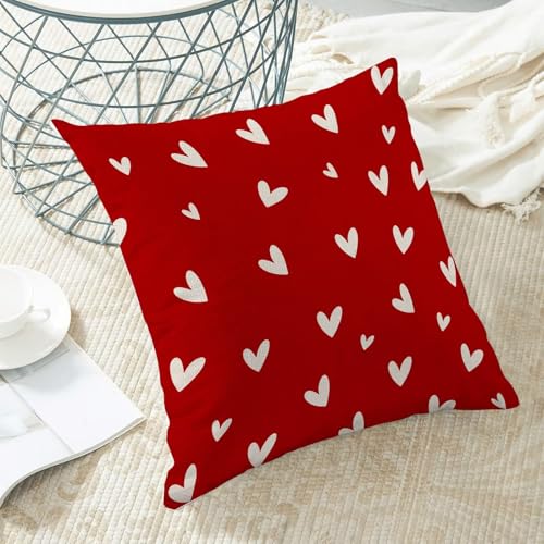 Valentine's Day Red Throw Pillow Covers 18x18 Inch Set of 2, Love Heart Linen Decorative Pillow Cover Romantic Valentine Themed Cushion case Outdoor Cushion Cover for Sofa Couch Farmhouse Room - color: Love Heart4, size: 18" x 18" (Pack of 2)
