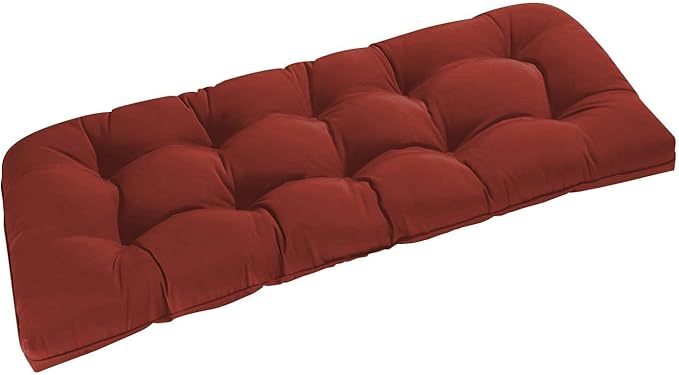 downluxe Outdoor Bench Cushion for Patio Furniture, Water Resistant Tufted Overstuffed Porch Swing Cushions, Thick Outdoor Loveseat Cushions, 48" X 18" X 5", Brick Red, Set of 1