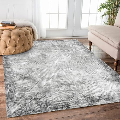 YARNSCAPE 3' x 5 ' Washable Area Rug - Low Pile Soft Vintage Indoor Rug for Living, Dining or Bedroom - Lightweight Carpet with Non-Slip Backing - Foldable for Easy Placement, Grey - color: Texture-grey, size: 3' x 5' (Rectangular)