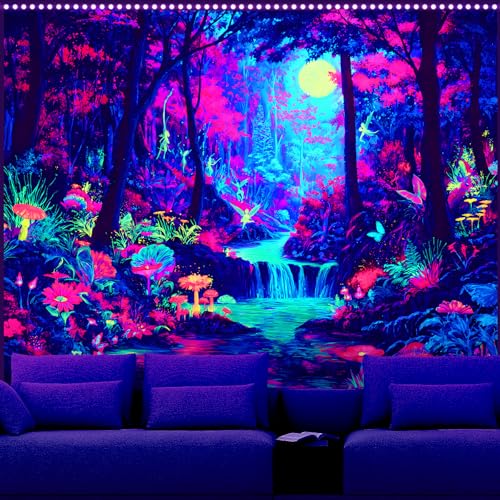 AOHMPT Blacklight Tapestry Glow in the Dark Tapestry Lakeside Scene Design 79'' × 59'' Inch Wall Hanging Decor for Bedroom Living Room - color: Landscape, size: 79"L x 59"W