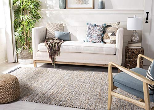 SAFAVIEH Vintage Leather Collection Runner Rug - 2'3" x 6', Silver, Handmade Boho Fringe Leather & Jute, Ideal for High Traffic Areas in Living Room, Bedroom (VTL203G) - color: Silver, size: 2'3" x 6' (Runner)