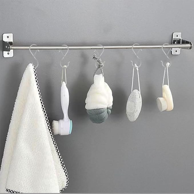 8 Pack S Hooks for Hanging, 3.5 inch Heavy Duty Metal S Hooks with Safety Buckle S Shaped Hooks Pot Rack Closet Hooks for Hanging Plants, Clothes, Kitchen Utensil, Pots, Pans, Bags (Silver)