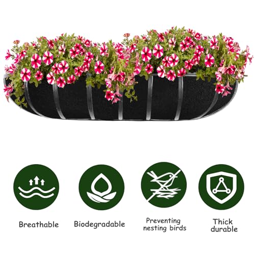 3PCS 36 Inch Planter Basket Liners Fabric Window Box Liners Felt Trough Planter Liner Replacement Black Flower Basket Liner Non-Woven Hanging Plant Liner for Planters Garden Fence - Avoid Bird Nesting - size: 3PCS 36 Inch