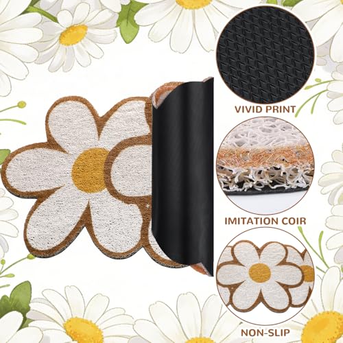Tinideya Daisy Welcome Doormat Outdoor Cute Yellow Flower Coir Door Mat Outdoor Indoor Entrance Door Mat Non Slip Rubber Backing for Front Porch Entryway Decor(Yellow, 27.56") - color: Yellow, size: 4" x 1'5", style: Summer Daisy