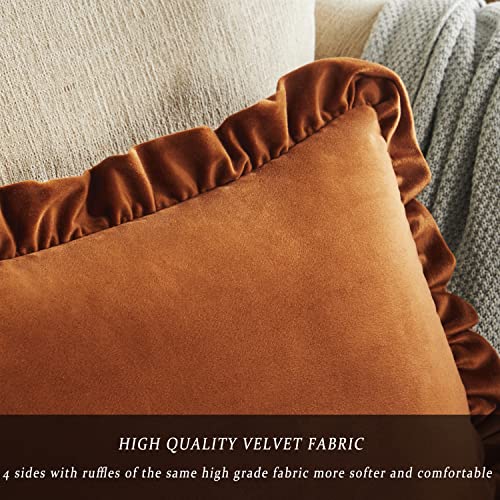 GIGIZAZA Burnt Orange Decorative Throw Pillow Covers, 18x18 Velvet Ruffle Cushion Pillow Covers for Sofa Couch Set of 2 - color: Burnt Orange, size: 18" x 18" (Pack of 2)