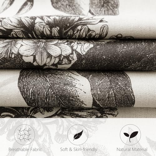Foindtower Set of 2 Linen Floral Vintage Throw Pillow Covers Neutral Accent Print Decorative Cushion Covers Farmhouse Boho Home Decor for Sofa Chair Couch Bedroom Living Room,18×18 Inch,Black - color: Black, size: 18" x 18" (Pack of 2)