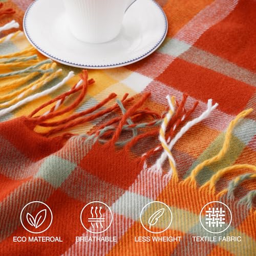 BATTILO HOME Fall Blanket Throw for Couch, Orange Plaid Throw Blankts, Burnt Orange Throw Blankets Farmhouse Style, Super Soft Decorative Multicolor Throw for Fall Decoration 50"x60" - color: Orange Red