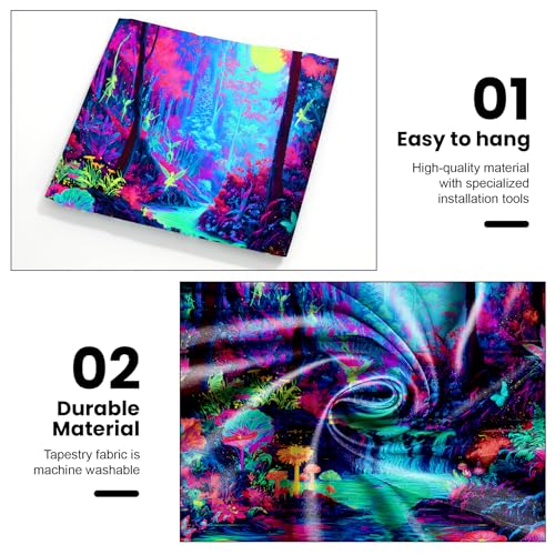 AOHMPT Blacklight Tapestry Glow in the Dark Tapestry Landscape Design 59'' × 51'' Inch Wall Hanging Decor for Bedroom Living Room - color: Landscape, size: 59"L x 51"W