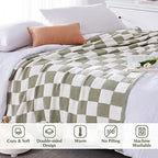 WRENSONGE Checkered Throw Blanket, Sage Green Soft Cozy Fluffy Warm Hand Made Throw Blankets for Couch, Sofa, Chair, Bed, Camping, Picnic, Travel Lightweight Bed Blanket - 90"*108" - color: Aloe Sage, size: King(90"x108")