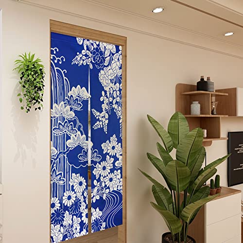 LIGICKY Japanese Style Noren Doorway Curtains Thick Long Type Printed Door Hanging Tapestries for Home Decoration 33.5 x 70.9 inch, Blue (Chrysanthemum) - color: Chrysanthemum, size: 33.5"W x 70.9"L (Pack of 1)