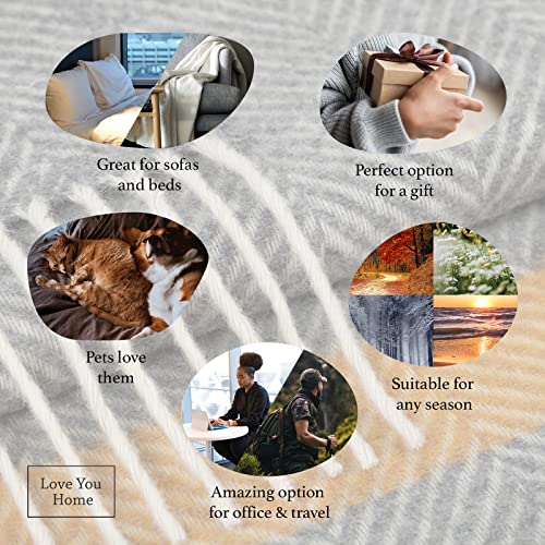 LYHome Merino Wool Blanket - Warm Throw for Cold Weather, Warmest Travel Outdoor Camping Blankets, Picnic Army and Military Throws, Comforter Soft & Cozy (55 x 79 Grey with Mustard and White Stripes) - color: Grey With Mustard and White Stripes