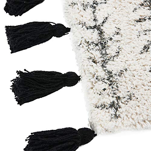 Creative Co-Op Cotton Printed Tufted Tassels, Black & Cream Color Pillow