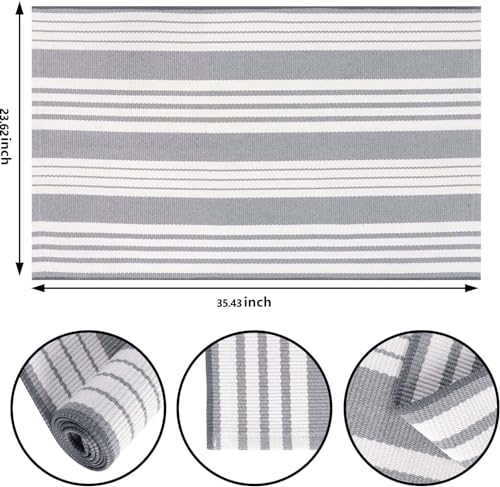 Grey and White Striped Doormat 24'' x 35'' Front Porch Rug Machine Washable Indoor Outdoor Doormat for Front Porch Hand-Woven Entryway Rug for Laundry/Bathroom/Bedroom - color: Grey White, size: 2' x 3' (Rectangular)