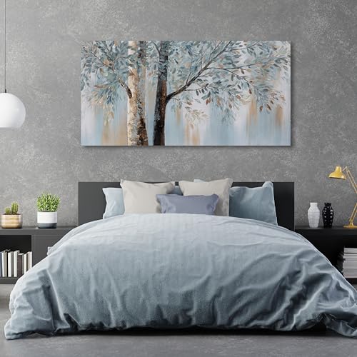 Abstract Wall Art Wall Decor Abstract Tree Painting Wall Decor Modern Retro Home Decor Blue Canvas Painting Framed Artwork for Living Room Bedroom Office 20" x 40" - color: Blue, size: 40"L x 20"W