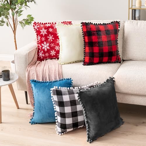 PAVILIA Dark Gray Throw Pillow Covers with Pom Pom 18x18 Set of 2, Decorative Pillow Cases for Bedroom Aesthetic, Small Throw Pillows Set for Bed, Velvet Euro Plush Cushion Covers for Sofa Couch - color: Dark Gray, size: 18" x 18" (Pack of 2)