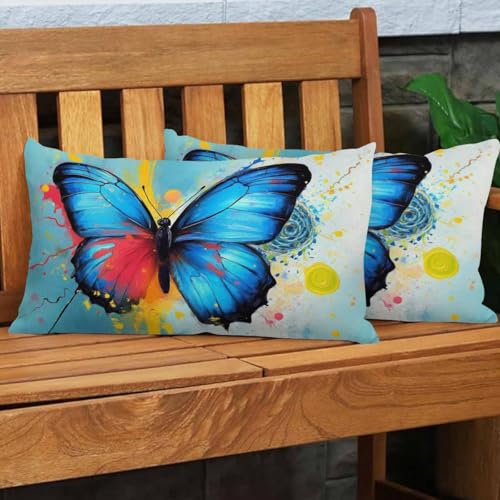 EKOBLA Butterfly Pillow Covers Watercolor Lotus Floral Fantasy Splash Doodle Painting Waist Lumbar Cotton Linen Cushion Cover Oblong Rectangle Pillowcase for Men Women Home 12x20 Inches - color: Multi-bs25, size: 20" x 12" (Pack of 1)