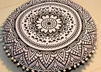ICC 32 Inch Floor Pillows & Cushion Covers, Decorative Hippie Mandala Pouf Pillow Cover Bohemian Seating Meditation Cushion Cover, Large Boho Ottoman Case Pillowcase for Couch Round (Black Flower) - size: 32" x 32" (Pack of 1), style: Black Flower