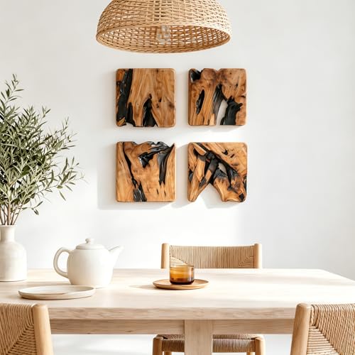 BOTALEGRE 4-Piece Cedar Wood Wall Art Set, Rustic Abstract Wall Decor for Home