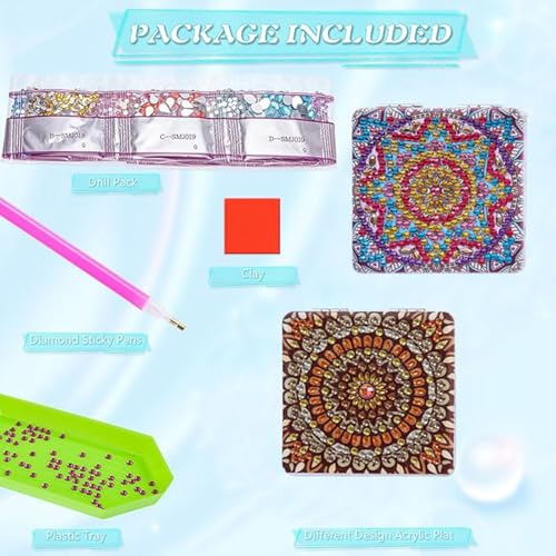DDGYP 2 Pcs Diamond Painting Portable Mirror, Diamond Art Kits for Adults, DIY Compact Folding Mirror, Pocket Mirror for Women, Ideal Art Craft Gifts for Birthday - color: Red