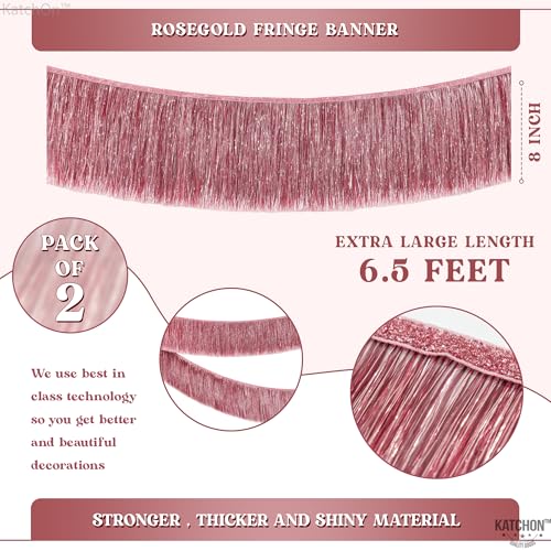 KatchOn, XtraLarge Rose Gold Fringe Banner - Pack of 2 | Rose Gold Backdrop for Bachelorette Party Decorations | Streamers for Birthday Decorations | Fringe Garland for Valentines Day Decorations - color: Rose Gold