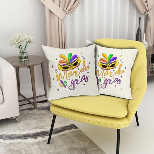 Mardi Gras Pillow Covers 16x16 Inches Masquerade Eye Mask Throw Pillow Case Set of 2 Fleur De Lis Pillow Cover Cotton Linen Cushion Cover for Home Couch Sofa Bedroom Livingroom - color: Colorful Mask231201, size: 16" x 16" (Pack of 2)