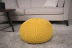 Round Pouf Ottoman, 18" Bordeaux Knitted Cotton Woven Round Pouf, Sofa Footrest Suitable for Living Room, Bedrooms, Home, Offices (Yellow) - color: Yellow