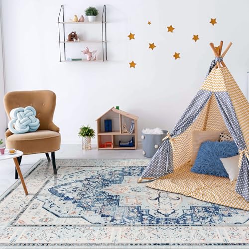 DECOMALL Maila Machine Washable Rugs 5x8ft, Traditional Oriental Blue Rug,Vintage Distressed Large Rugs Carpet for Living Room Bedroom - color: 09blue, size: 5' x 8' (Rectangular)