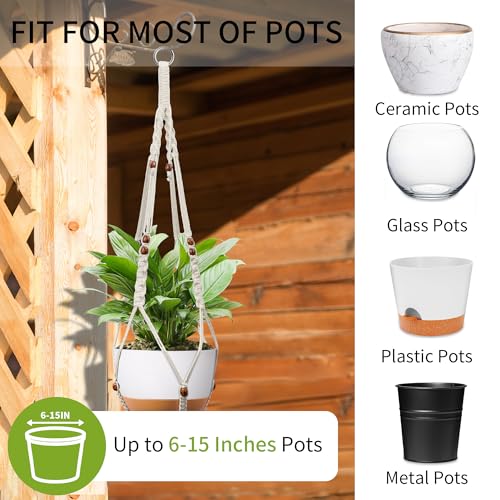 Macrame Plant Hanger - Fits 6-15 Inch Pots, Hanging Planter Holder for Indoor Outdoor, Cotton Rope Boho Home Decor, 43 Inch, Set of 2, Ivory - color: Ivory, size: 43+43in