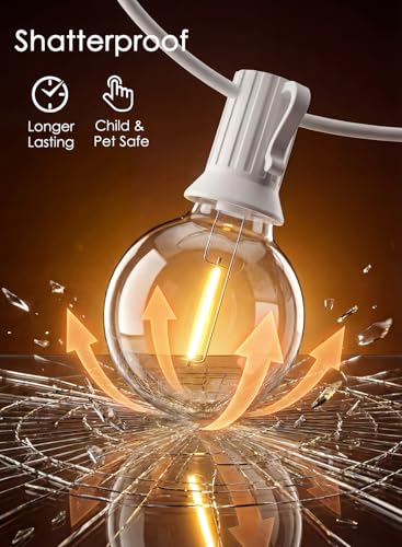 SUNSGNE 25FT G40 LED White Outdoor String Lights, White Patio Lights with 25 Shatterproof LED Clear Globe Bulbs for Patio Garden Porch Pergola Bistro Outside Decor - color: Warm White-White, size: 25FT
