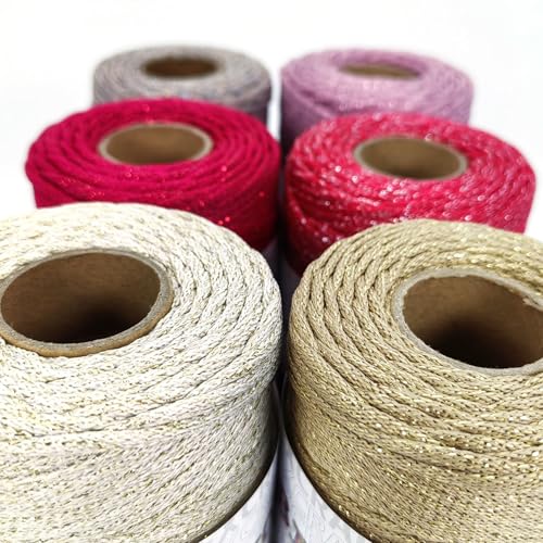 3mm Sparkle Polyester Macramé Cord - 150g/66yds Metallic Glitter Braided Cord for Crocheting Bags, Baskets, Macramé Plant Hangers & DIY Crafts, Machine Washable (1#White Gold) - color: 1#white Gold