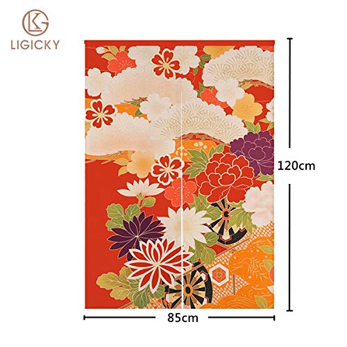 LIGICKY Japanese Style Doorway Curtain Noren Cotton Linen Retro Flowers Printed Window Treatment Hanging Door Tapestry for Home Decoration 33.5" Width x 47.2" Long, Colourful - color: Retro Flowers, size: 33.5"W x 47.2"L (Pack of 1)