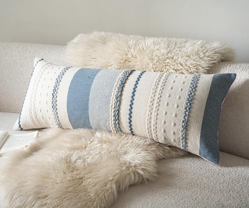 Cethom Boho Lumbar Pillow Covers 14x36 Inch Long, Blue Textured Decorative Couch Pillow Cases for Farmhouse Home Decor, Accent Cushion Cover for Sofa, Bed, Living Room, Bedroom, Pack of 1 - color: Blue, size: 36" x 14" (Pack of 1)