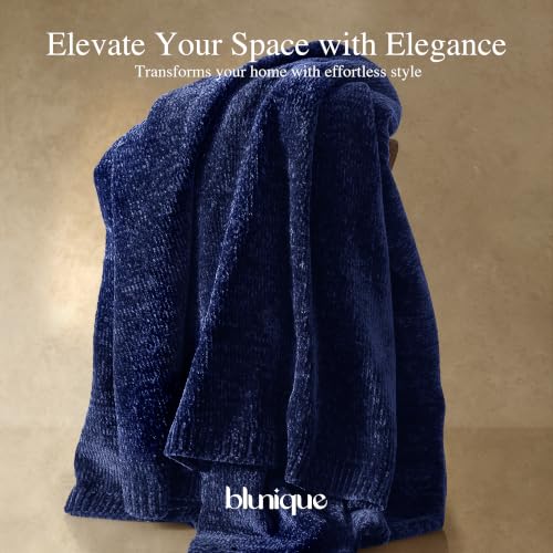 Chenille Throw Blanket for Couch, Cozy Soft Blanket Twin Lightweight Decorative Throw for Living Room Sofa Chair, Stylish Home Decor, Ideal for Gifting, Blue 60"x80" - color: Blue, size: Twin