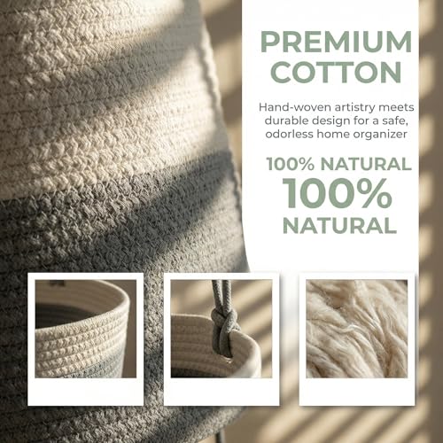 3-Tier Woven Cotton Rope Hanging Basket, Over the Door Organizer, Adjustable Detachable Wall Basket with Metal & Adhesive Hooks, No Drilling for Farmhouse, Boho Home and Wall Decor - style: White&Grey