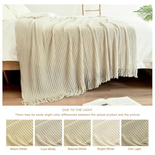 Blagic Knitted Throw Blanket for Couch,Soft Farmhouse Boho Fall Throw Blanket with Tassels,Home Decorative Lightweight, Beige Throws for Bed/Chair/Sofa, 50" W x 60" L - color: D-beige, size: 50 × 60 in