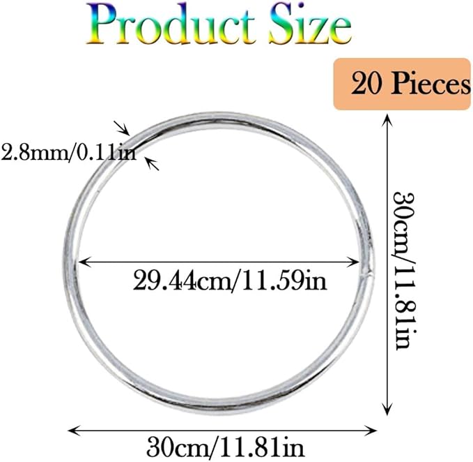 20Pcs Macrame Hoops Ring, BetterJonny 12 Inch Metal Craft Rings Hoops Silver Dream Catcher Rings Wreath Hoop Rings for Home Decorations DIY Crafts and Wall Hanging Crafts