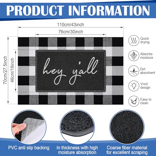 Geelin 2 Pcs 30'' x 18'' Doormat 43'' x 27.5'' Black and White Layered Rug for Front Door Mat Outside Entrance Welcome Door Mats for Indoor Outdoor Entryway Porch Decor(Hey Y'all) - style: Hey Y'all